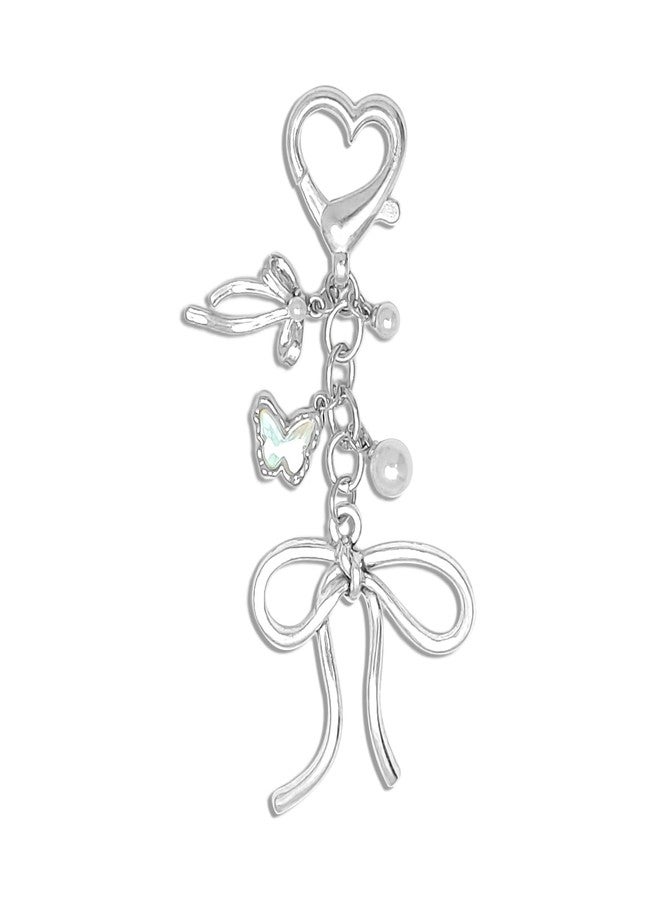 Nalefow Keychain for Women Gold Bow Angel Wings KeyChains Novel Star Heart Strawberry Racket Pendants Bag Charm Key Chains (Silver Bow) - Image 1